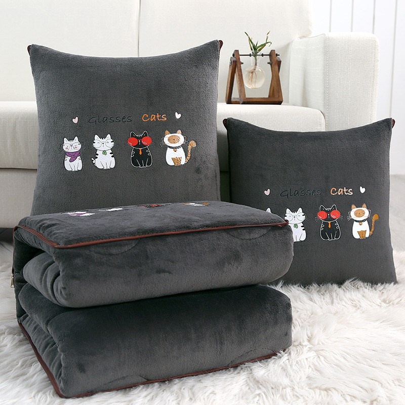 抱枕被子两用冬天办公室午v睡毯子加厚枕头被二合一汽车载靠枕靠