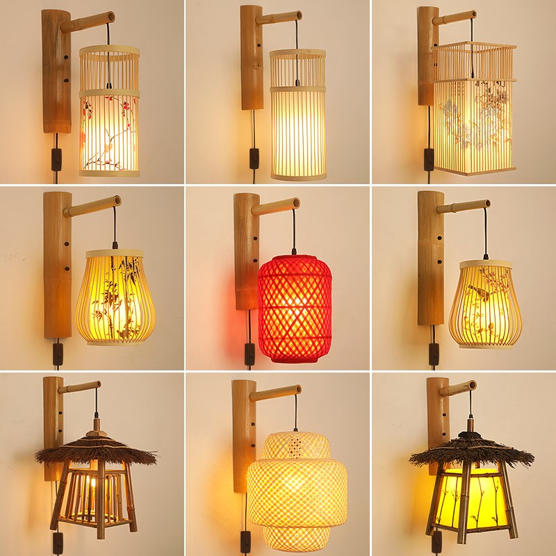 中式灯笼竹艺吊灯包厢竹编壁灯餐B厅饭店卧室阳台过道茶楼民宿灯