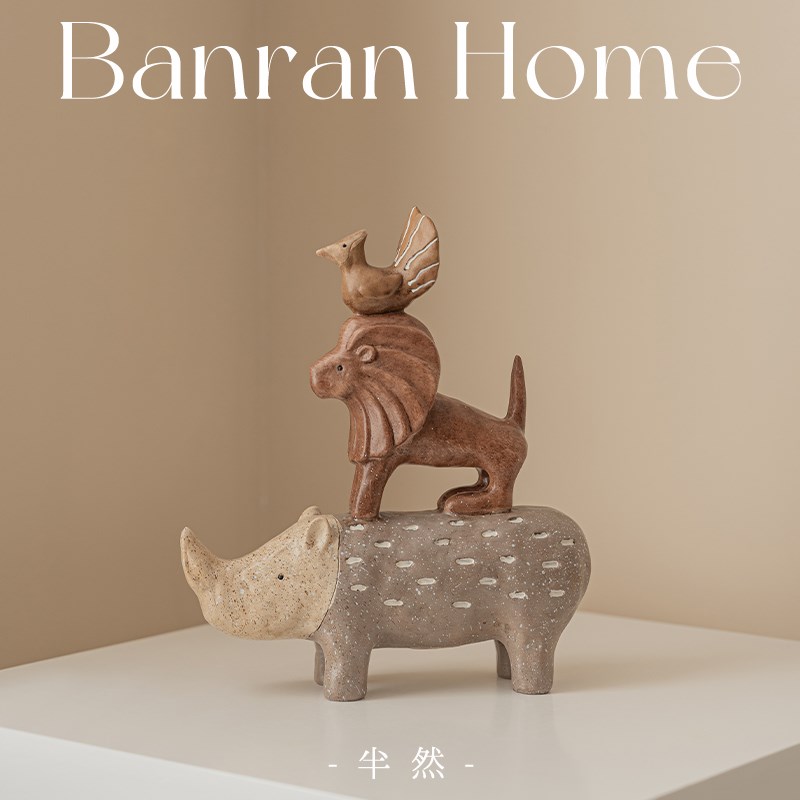 手工摆件创意树脂动物客厅玄关A半然博古架装饰摆设家居饰品工艺