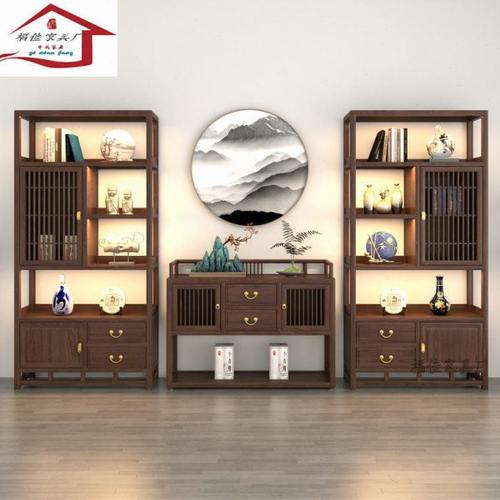 实木博古架新中式书柜茶室茶叶架子摆件组合玄关展示柜商用置物架