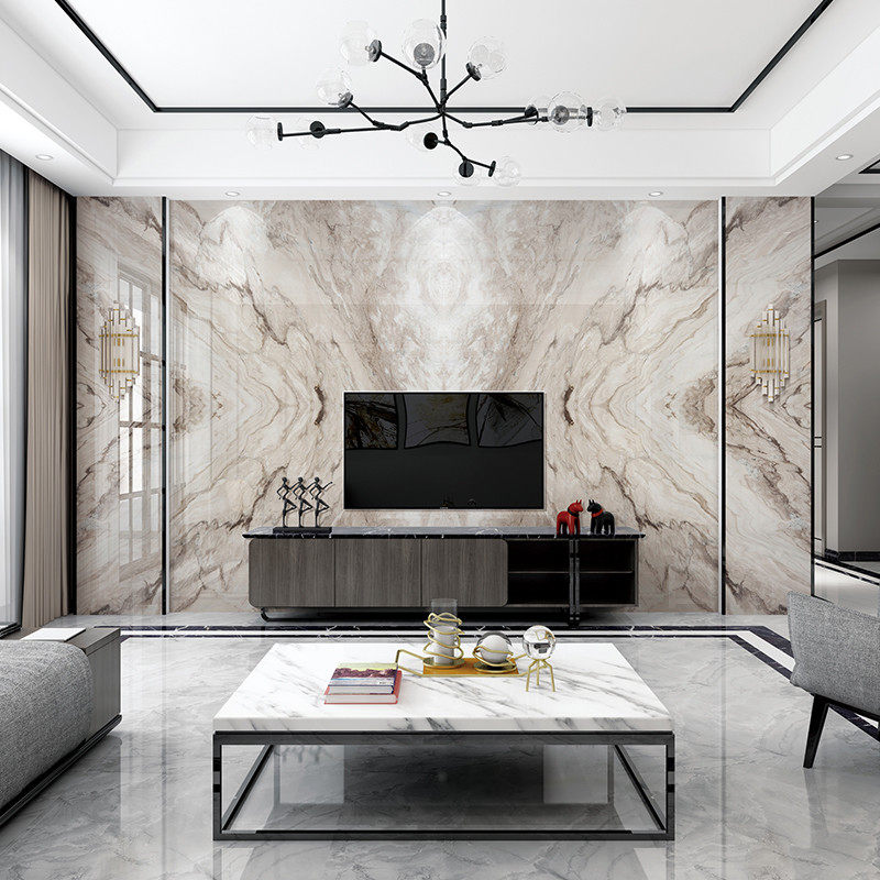 现代简约a客厅电视背景墙瓷砖微晶石欧式大理石材岩板影视墙护墙