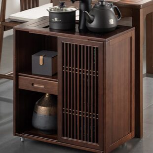 茶台家用小茶桌边柜侧柜实木泡茶吧茶几烧水壶一体水桶架茶水柜子