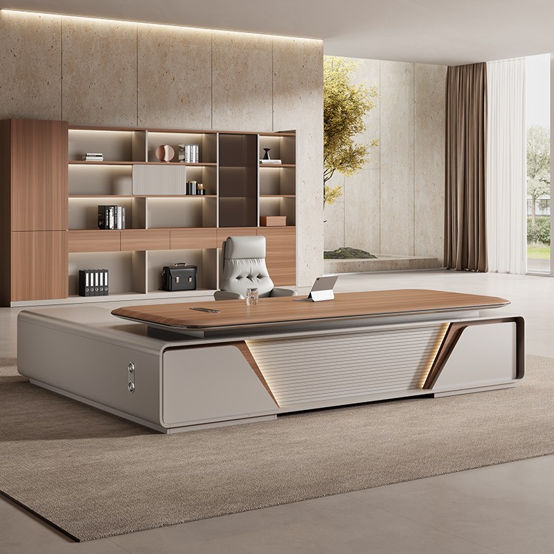 老板办公桌轻奢高级感o吸塑桌面大班台简约现代总裁桌经理桌椅组