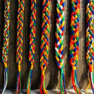 藏式五彩绳金刚结汽车内挂件手工编织绳子哈达藏族五色线辫子饰品