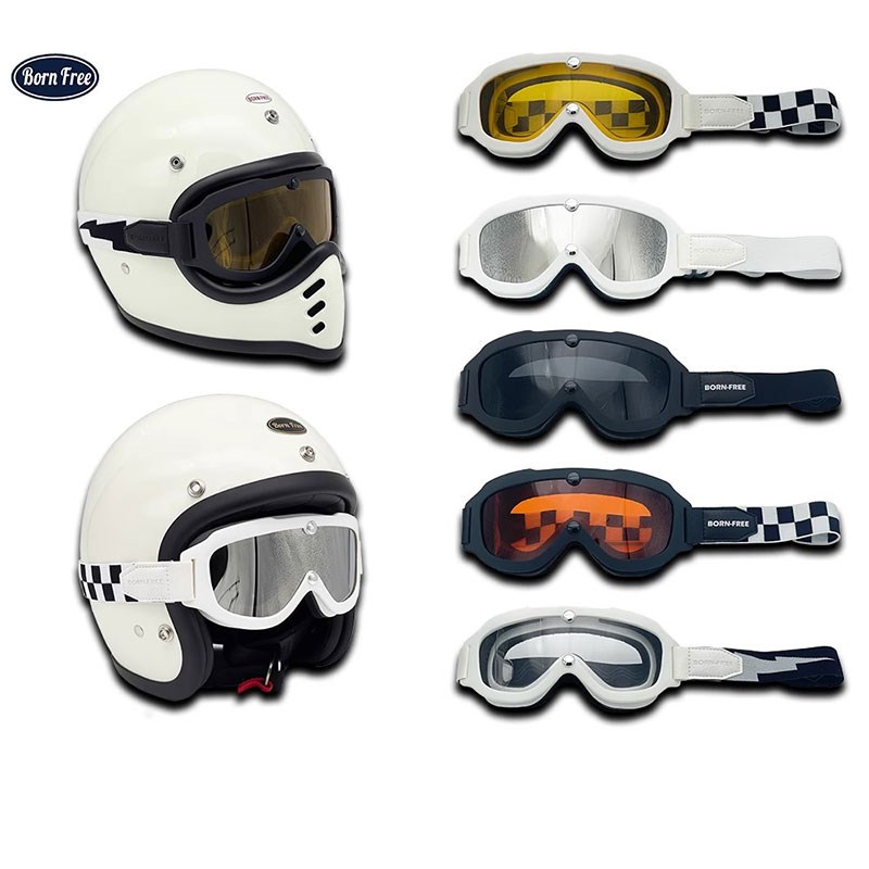 BornFree美式复古机车小框防风镜moto3头盔摩托车3/4半盔护目眼镜