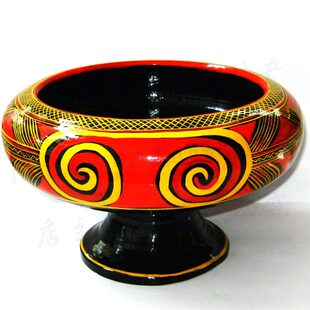 凉山彝族餐厅餐具民间漆器餐具民族彩绘手工艺品树脂木柯汤碗汤盆