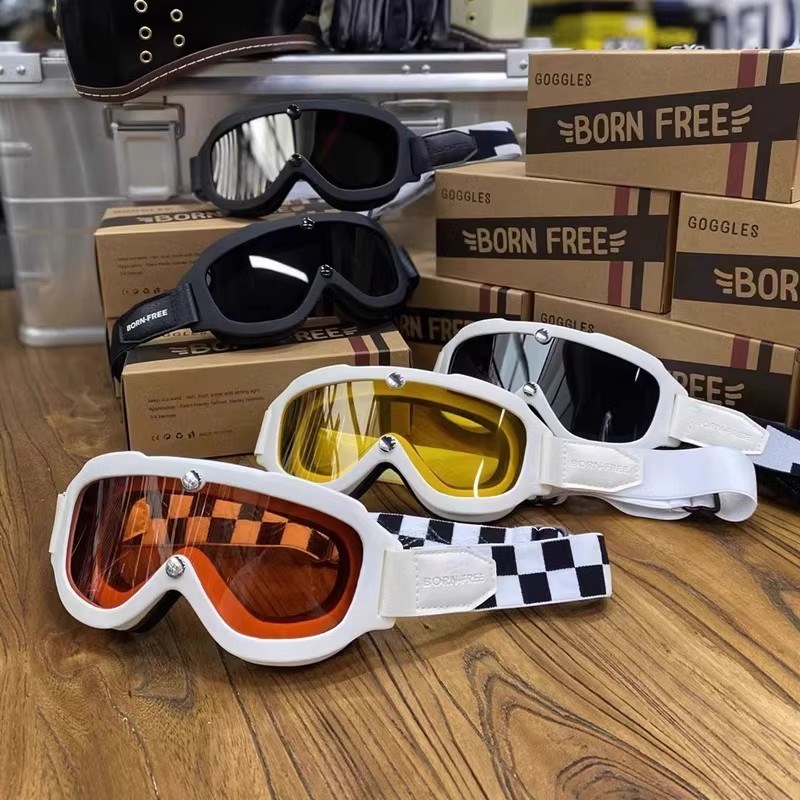 BornFree复古机车越野小框防风镜moto3头盔摩托车3/4半盔护目眼镜