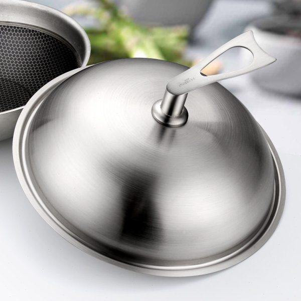 不锈钢炒菜锅盖家用通用炒锅圆形铁盖子防溢可立式30寸32cm34厘米