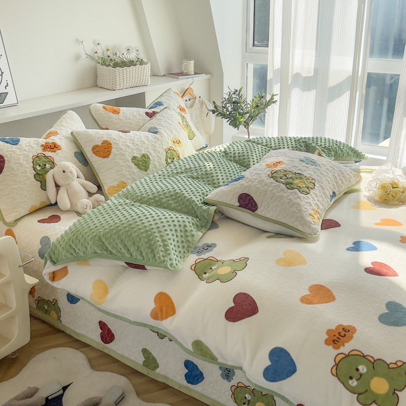 床盖四件套被套紫色系一米五南通牛奶绒毛茸茸P豆豆绒单个绒面冬