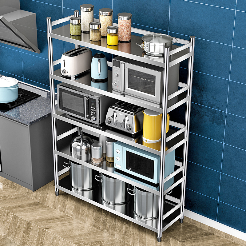 围栏不锈钢厨房置物架5层落地加C厚储物多功能收纳放锅五层架子