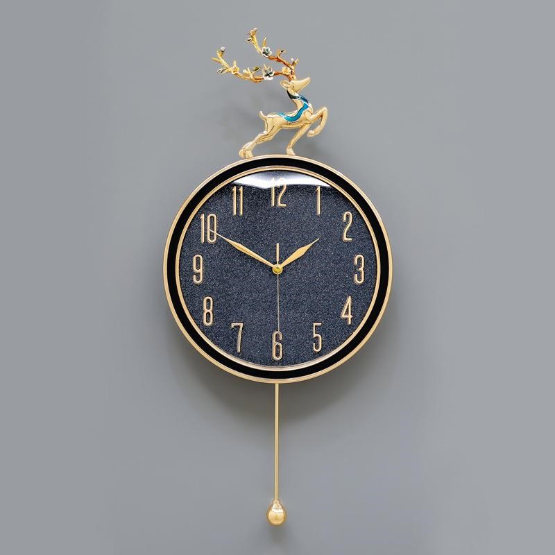 高端轻客a厅石英钟中式奢新家用鹿头挂钟钟表墙时钟大气挂时尚装