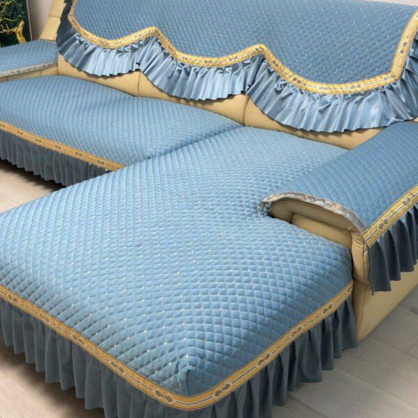 四季新款定做防滑沙发套坐垫简约耐脏耐磨时尚蓝色不起球沙发垫