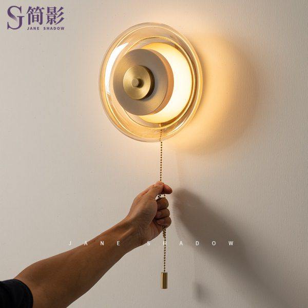 意式轻奢客厅卧室床头拉线壁灯简约现代高级感黄铜玻璃氛围灯具,家装灯饰光源,壁灯,淘宝优惠券,粉丝福利购,淘宝优惠卷