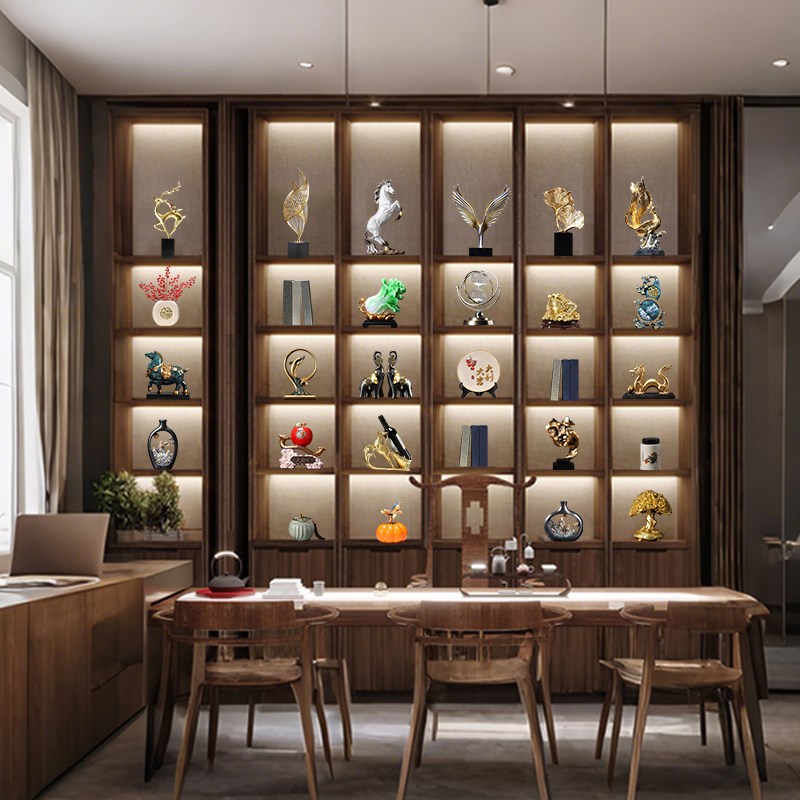 新中式办公室摆件领导茶室博古架高档高端大气上档次X办公桌工艺