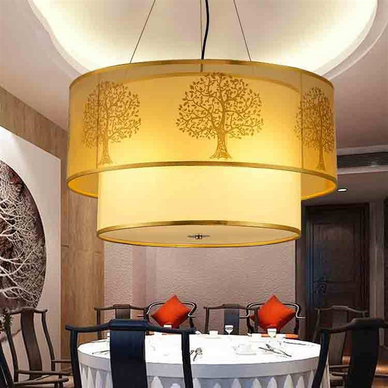 新中式吊灯简约羊皮餐厅灯现x代客厅灯具茶楼圆形古典布艺卧室灯