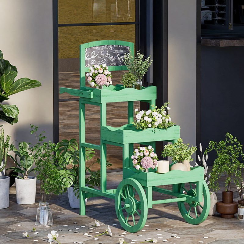 室内花架装饰摆件实木庭院花x园创意花架推车商品展示架多层置物