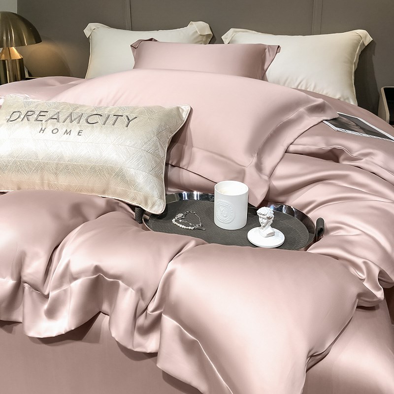 简约纯色60S双面天丝四件套轻奢风春夏J凉感宽边被套床单床上用品