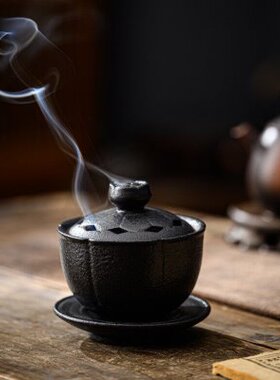 陶瓷盘香炉香薰炉家用熏香室内仿古摆件檀香三才盖碗茶碗香道复古