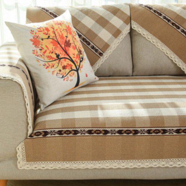 沙发垫布艺四季通用防滑格子棉线编织沙发套简约现代坐垫沙发罩巾