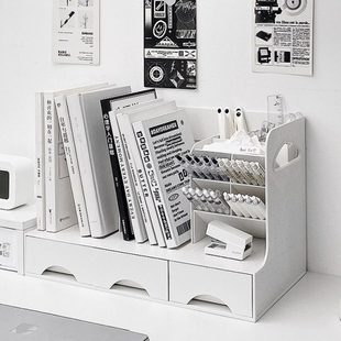 桌面书立收纳盒一体办公室多层多功能文件架书本置物架书立收纳架