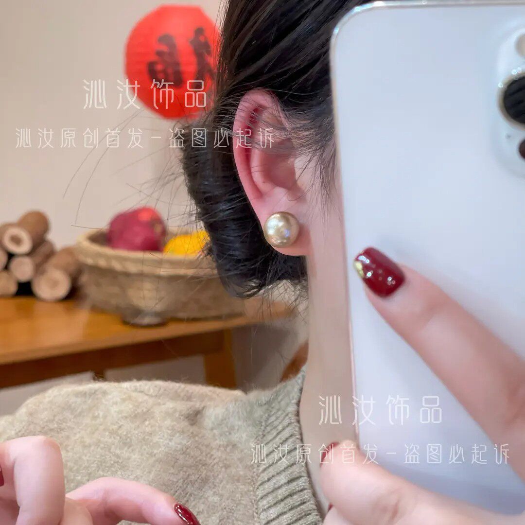 【下单立减50】丝绒质感红色幸运草珠珠耳环前后两戴一款多戴_WF