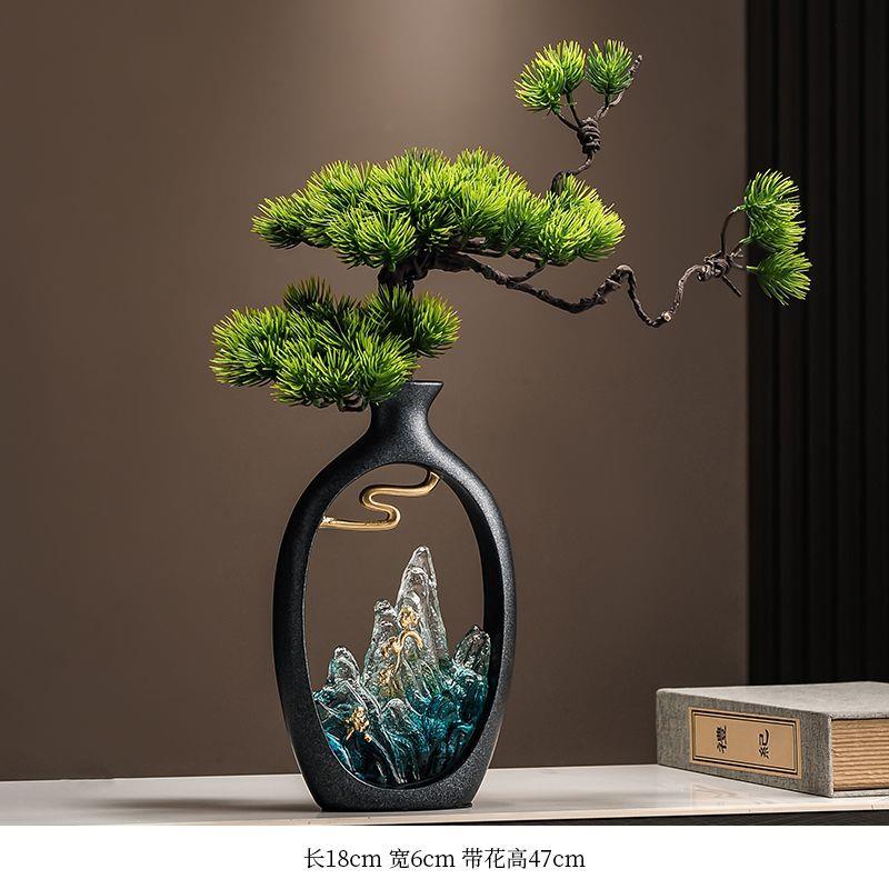 新中式古风假山花瓶摆件