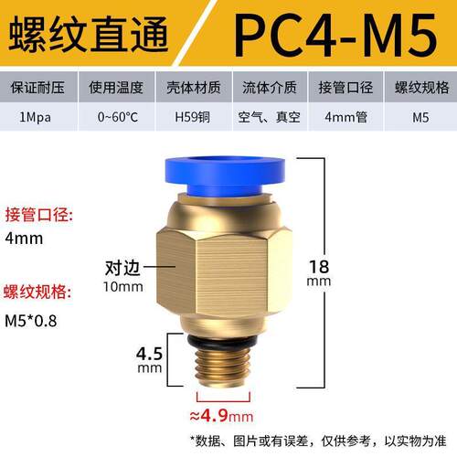 气管接头气动快速快插螺