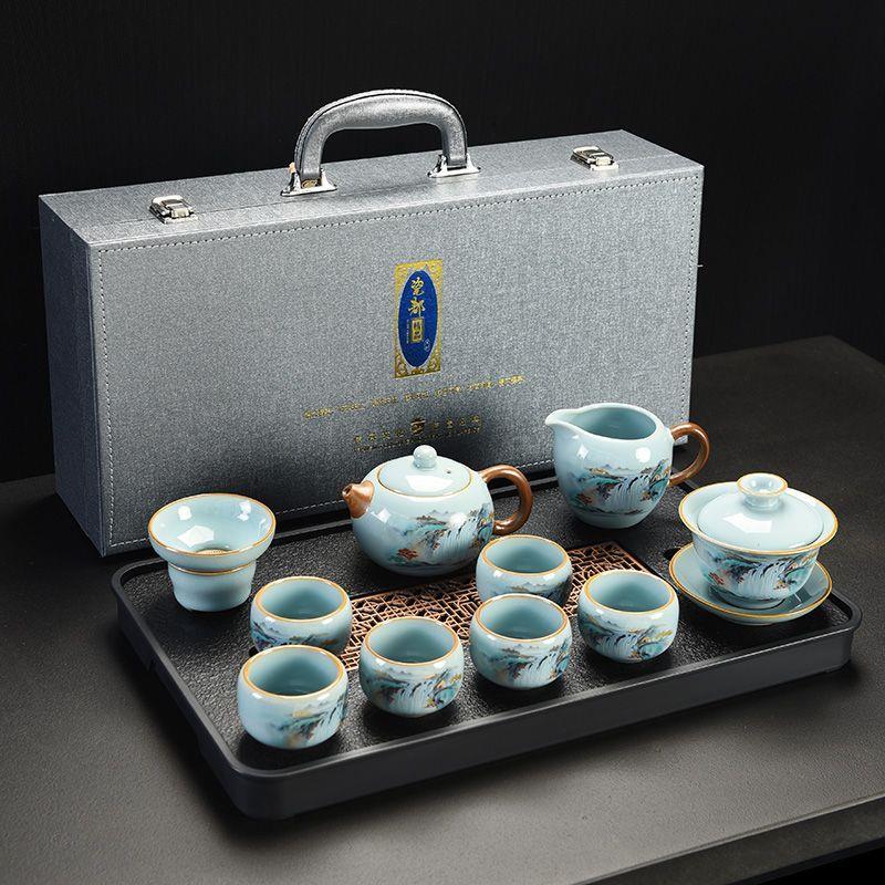 天青汝窑功夫茶具珐琅彩