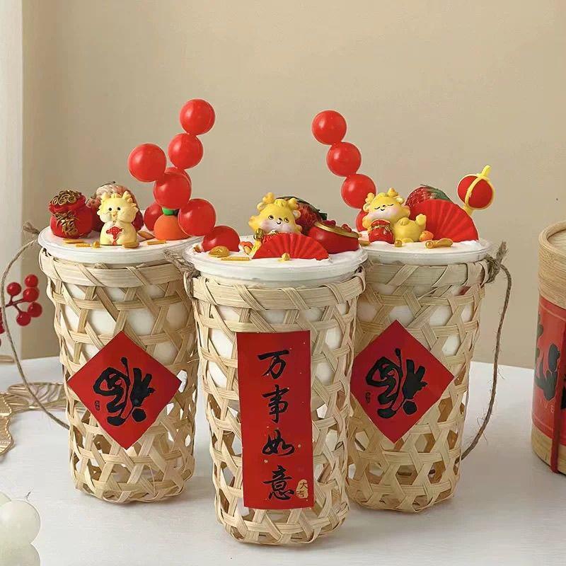 500ml7毫升竹篓奶茶杯套
