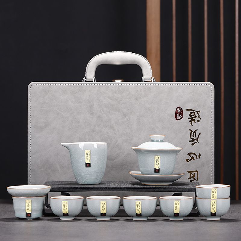 禾午哥窑功夫茶具套装家用整套高档礼盒官窑陶瓷茶杯茶壶泡茶定做