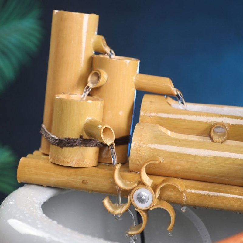 竹子流水器鱼缸石槽过滤家居办公室装饰摆件加湿养鱼增氧中式造景