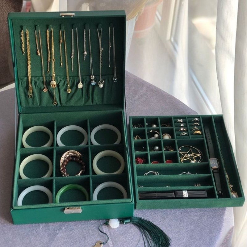 复古首饰盒公主饰品收纳盒珠宝化妆盒双层大号饰品盒手镯项链收纳