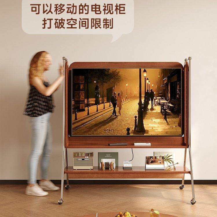 家用北欧复古移动电视机支架多层电视柜卧室简约客厅实木小户型