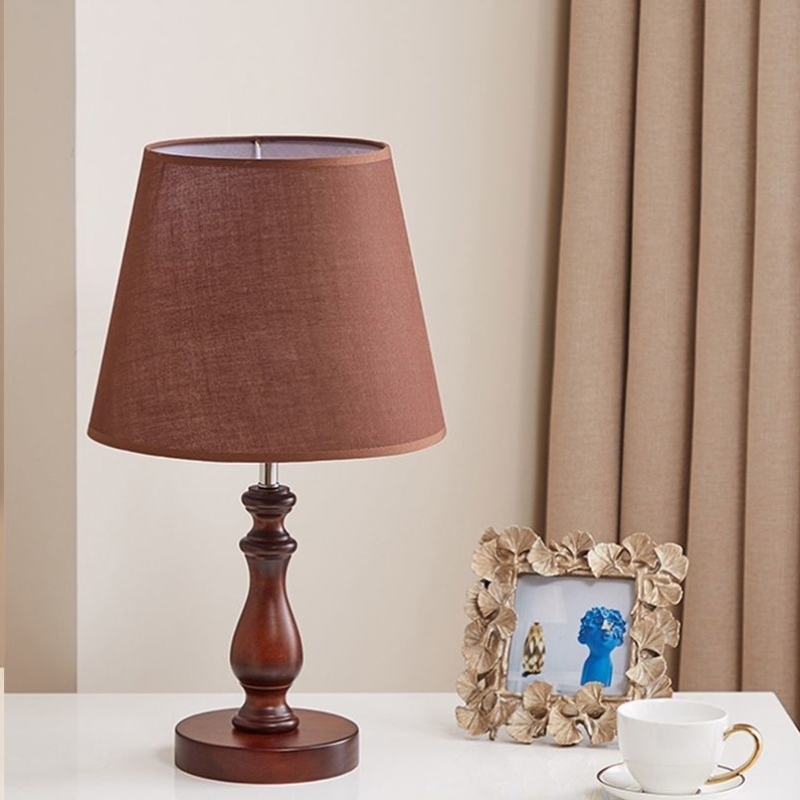 复古美式乡村台灯卧室床头咖啡亚麻白温馨房间全实木装饰灯具中式