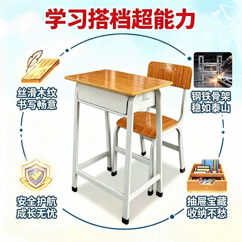 一整套学校课桌椅老式同款学校椅子教室高中生家用套装单人桌图片