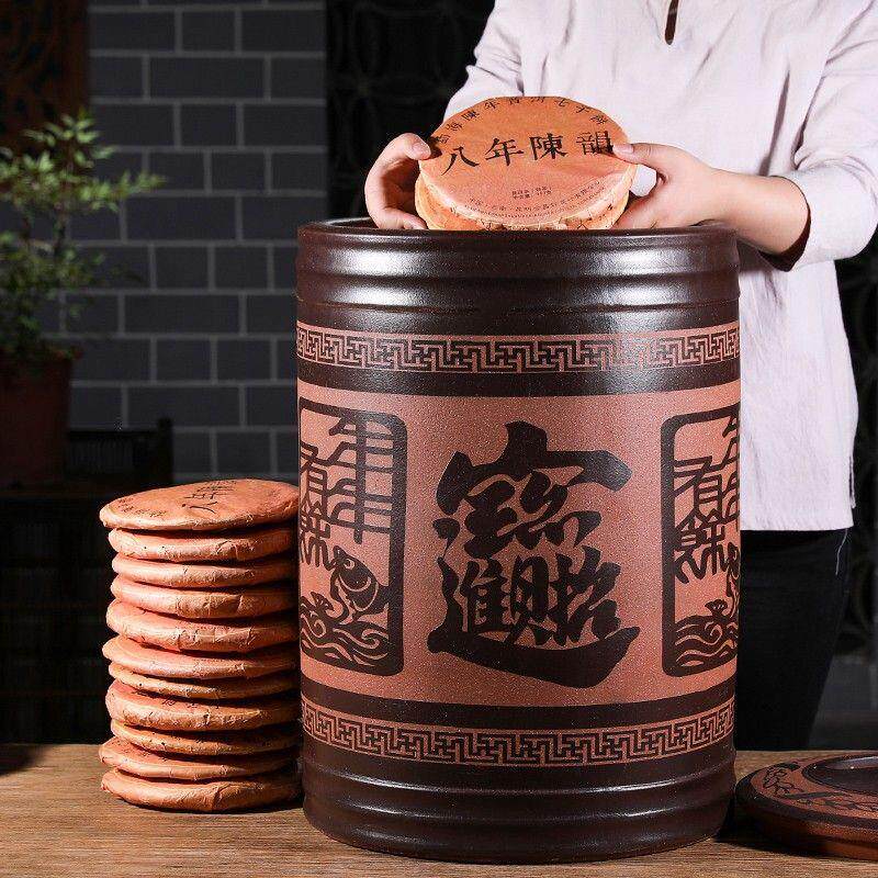 宜兴紫砂茶叶罐特大号存茶罐 普通防潮密封罐普洱茶饼 紫砂存茶罐