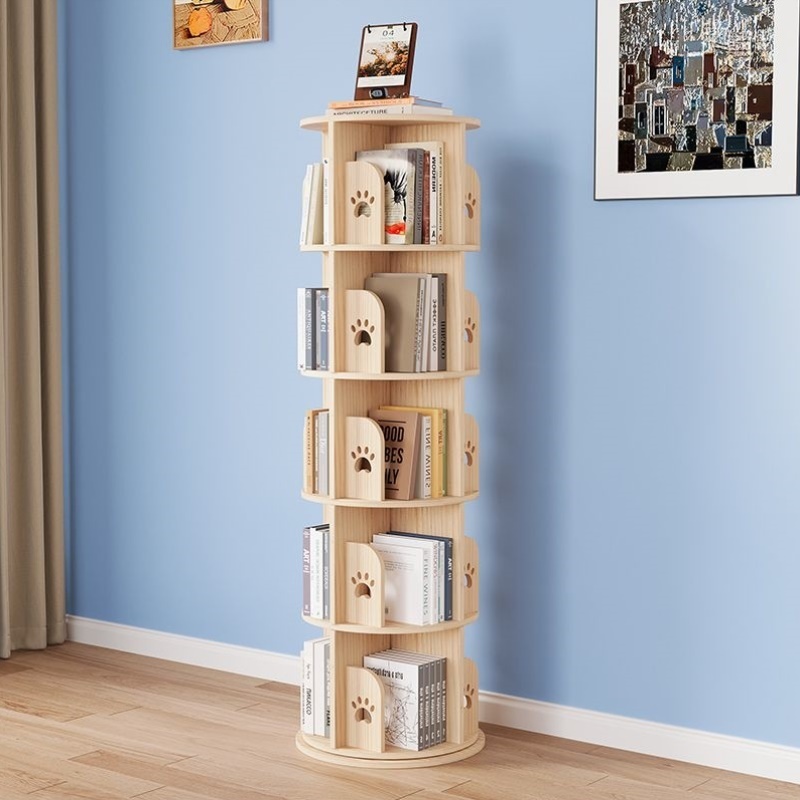 实木旋转学生书架360简约书柜落地家用儿童绘本收纳置物架简易