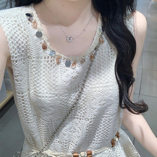 实拍拼接假两件连衣裙法式 背心裙 温柔风波西米亚无袖