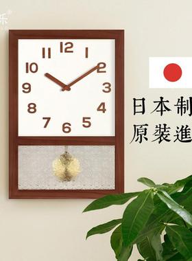 实木日式客家厅挂钟卧室复QJL摆古静音桌面钟台木质钟表轻奢用式