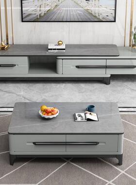 实意式轻奢岩板百搭茶几大中小木户型可缩伸岩视板电ONZ视柜客厅
