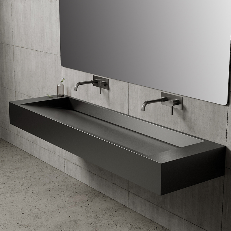 定制公共卫生间一体m式挂墙酒吧商用长条不锈钢洗手台盆酒店水池