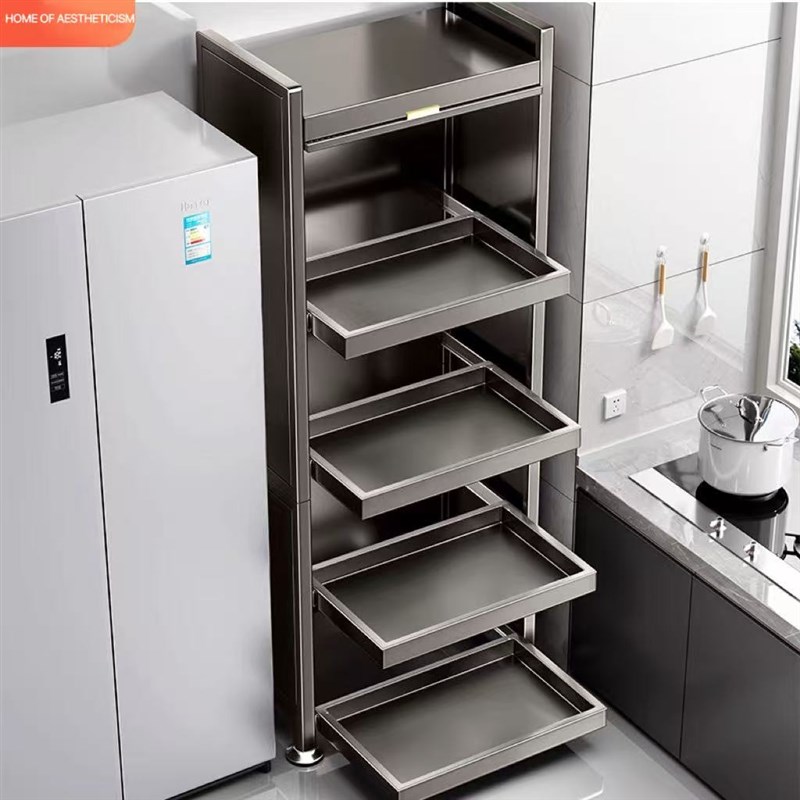 厨房置物架抽拉款落地多s层收纳柜子多功能储物柜微波炉橱柜餐边