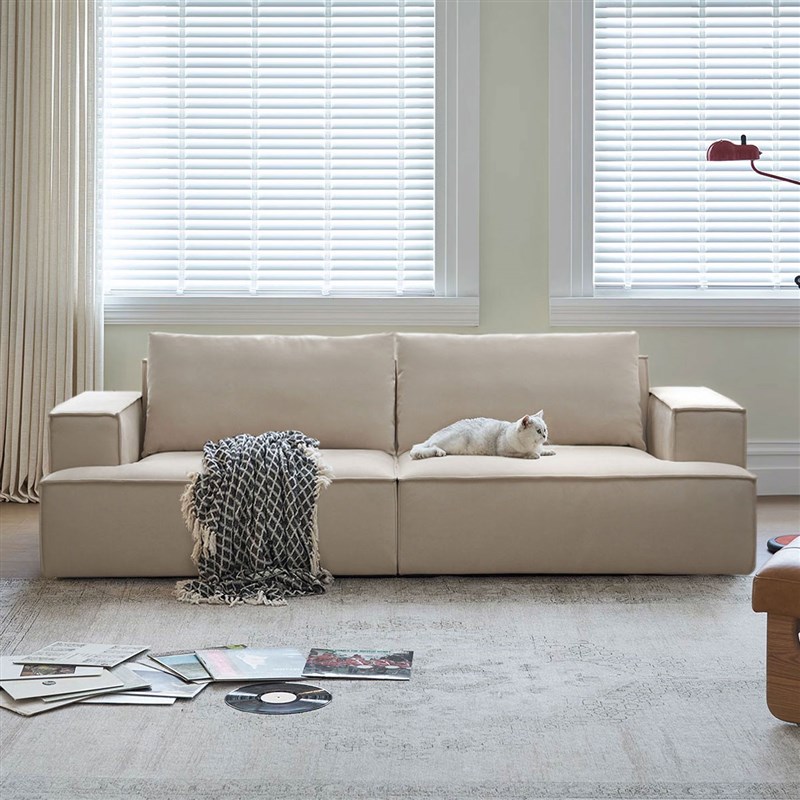 布艺大靠包豆腐块沙发客厅直排意式小户型可拆M洗沙发黑色2025新