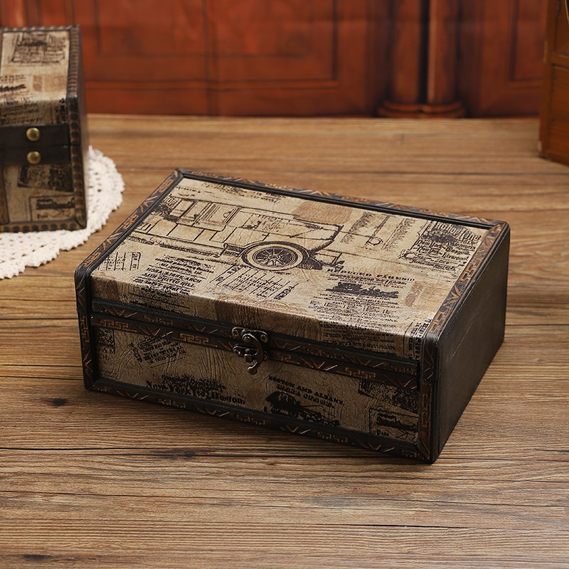 欧式复古桌面收纳盒创意宝藏箱子杂物整理箱长P方形首饰盒道具木