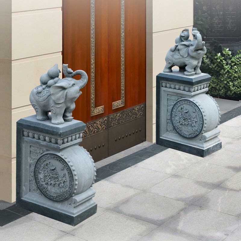 石雕门墩鼓f石对象皮绣白玉屋鼓蓝石家庭庭院门摆件