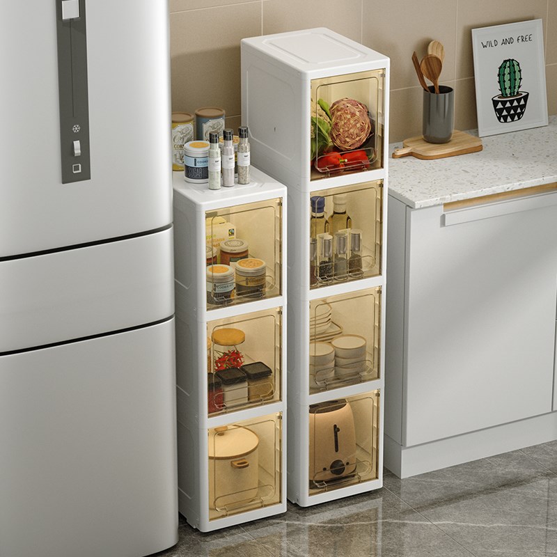 日式透明置物架浴室厨房夹缝柜塑料翻盖I衣物收纳柜家用卧室床头