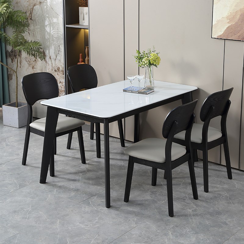 现代简约超晶石餐桌家用大理w石实木长方形餐桌椅组合小户型吃饭