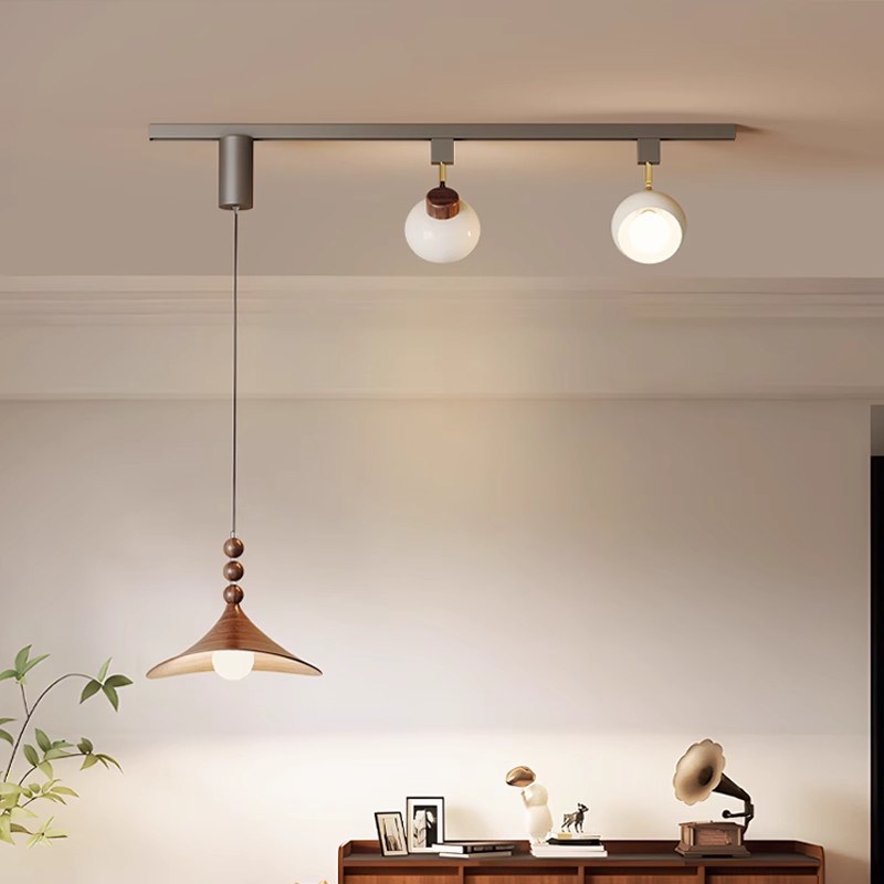 法式中古风餐厅吧台岛台可移位轨道灯温馨复古咖啡U厅创意三头吊