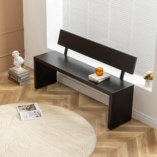 侘寂风实木家用客厅餐桌凳长板凳进门椅卧室床尾凳木长条凳带靠背