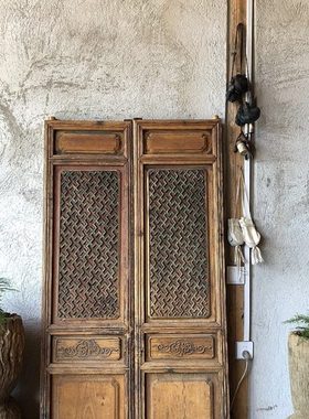 雕花木门摆件 长方形两片装实木门窗 屏风老物 书房 茶室隔断中式